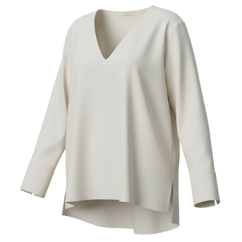 ADAY Something Tailored Blouse Sz L Cream V-Neck Minimalist Clean Girl Capsule